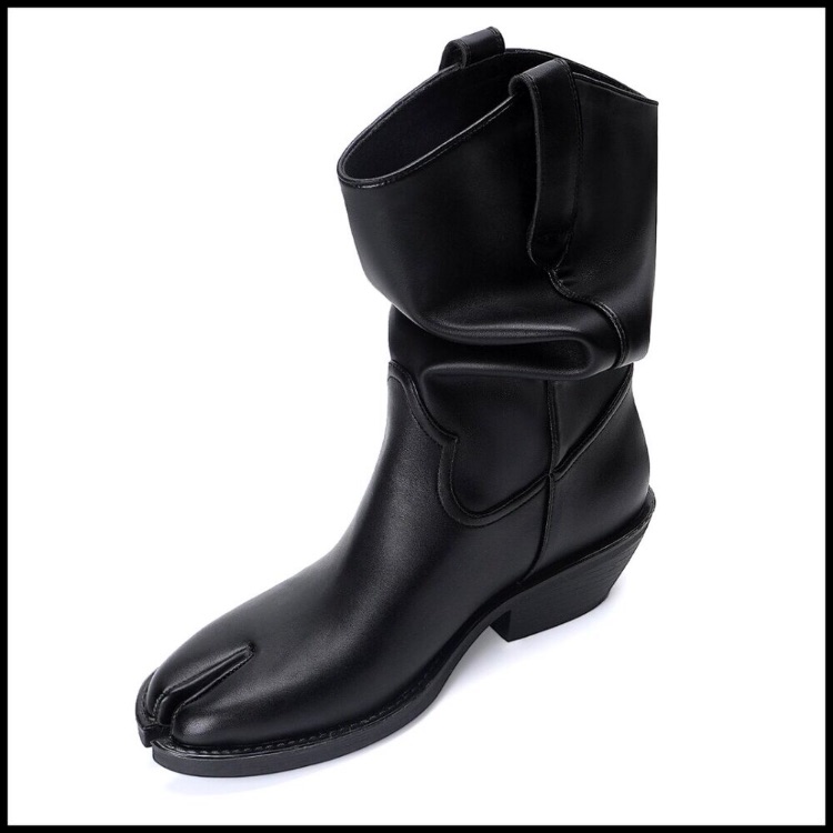 Split Toe Tabi Western Booties Convertible Slouch Mid Calf Suede Look
